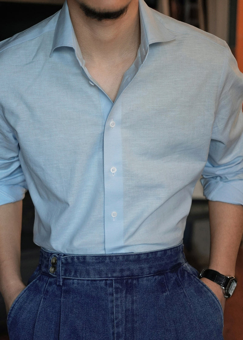 Blue Peter Pan Collar Linen Shirts Fall