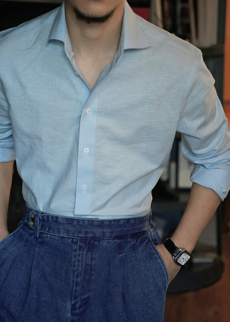 Blue Peter Pan Collar Linen Shirts Fall