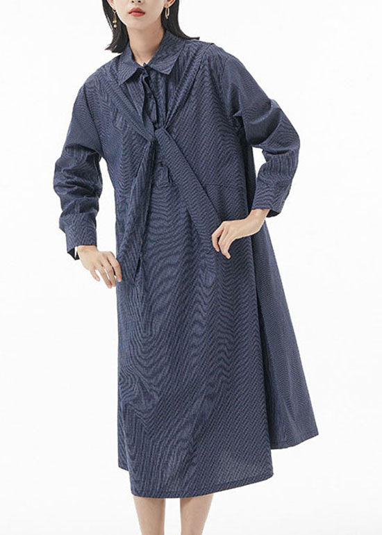Blue Peter Pan Collar Striped Patchwork Shirt Dresses Spring