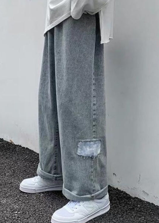 Blue Pockets Denim Wide Leg Pants Fall
