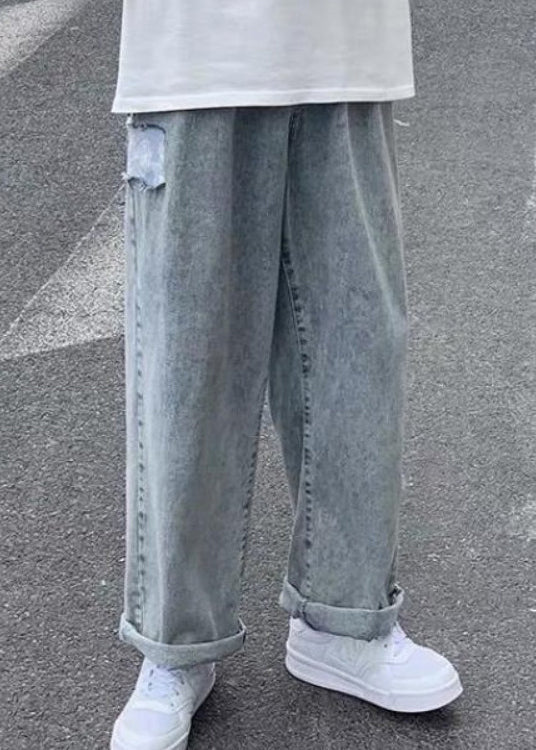 Blue Pockets Denim Wide Leg Pants Fall