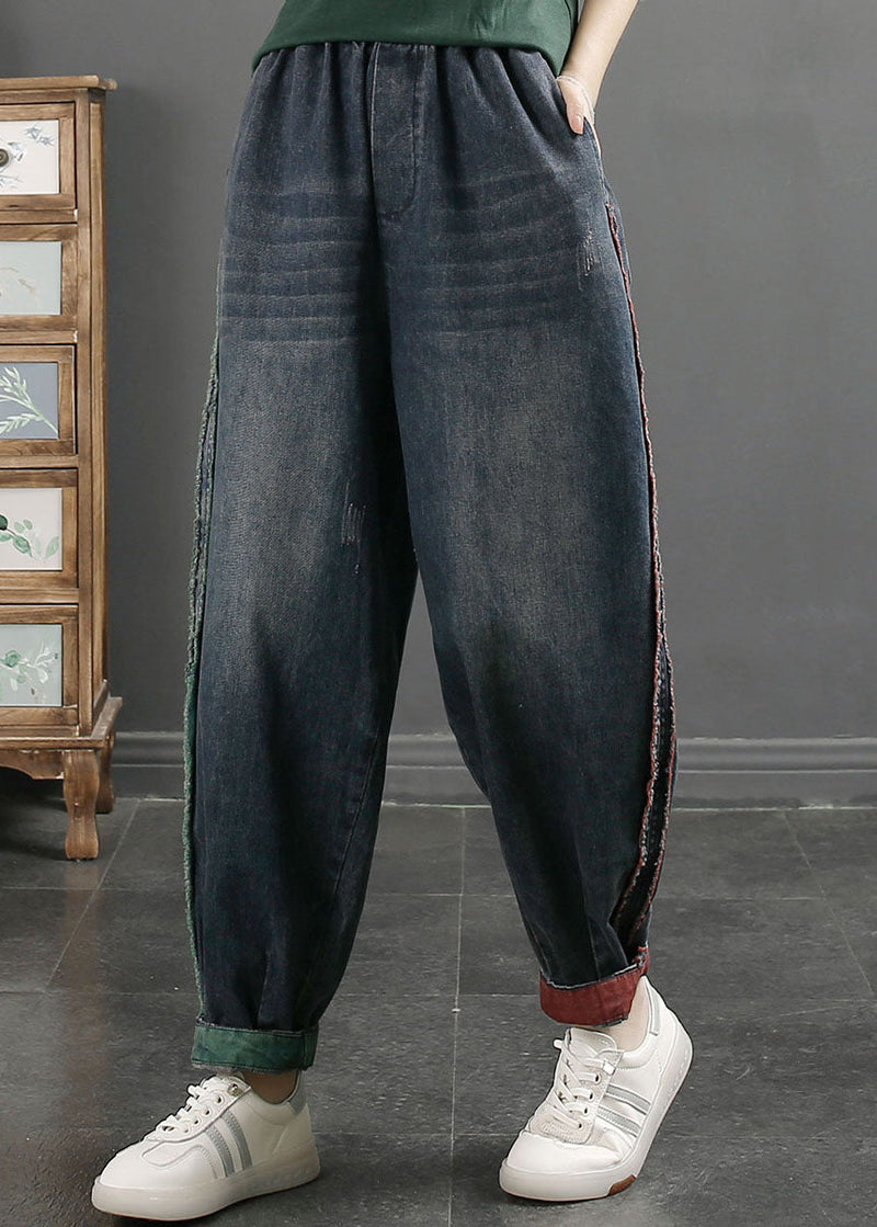 Blue Pockets High Waist Beam Denim Pants Fall