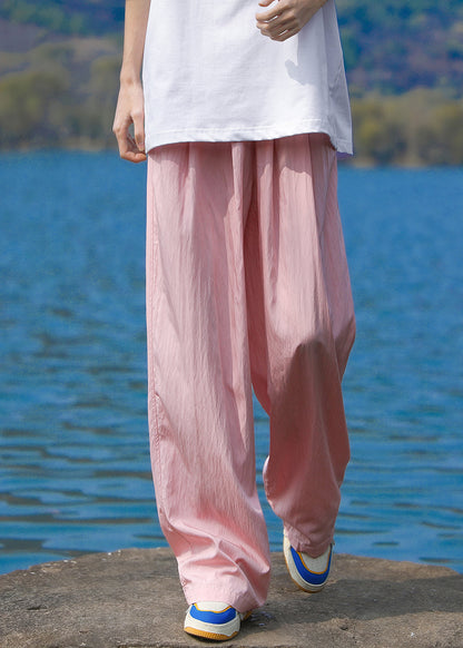 Blue Pockets Ice Silk Straight Pants Summer