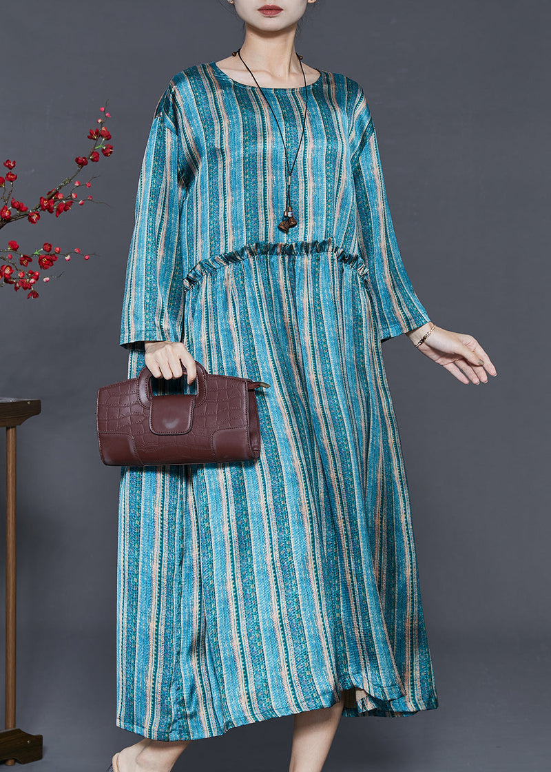 Blue Ruffled Striped Cotton Dress Spring