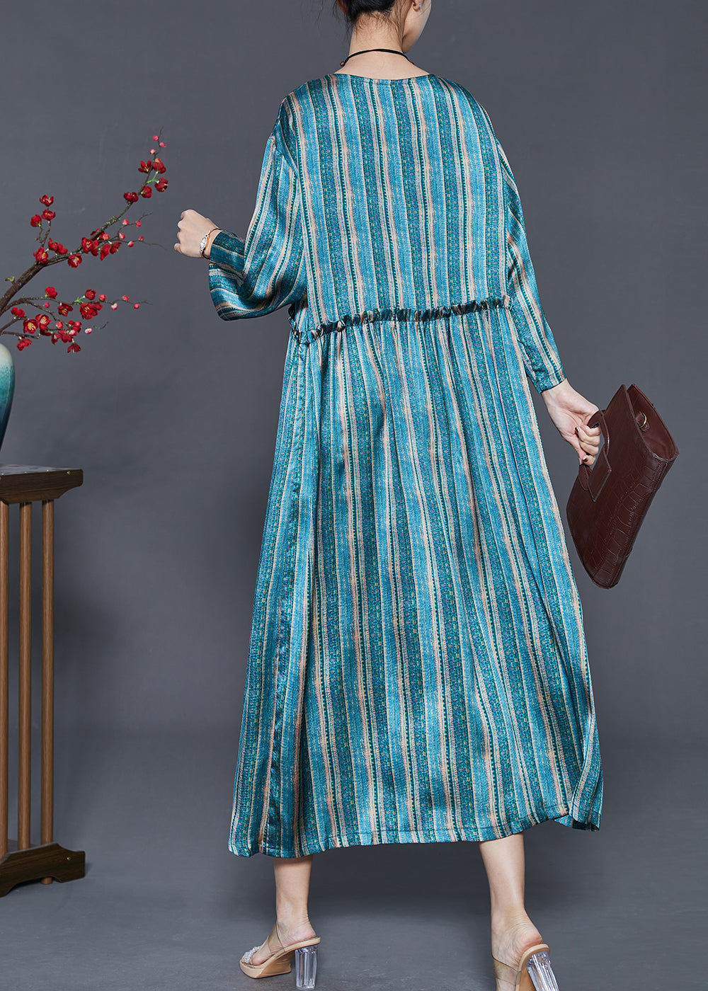 Blue Ruffled Striped Cotton Dress Spring
