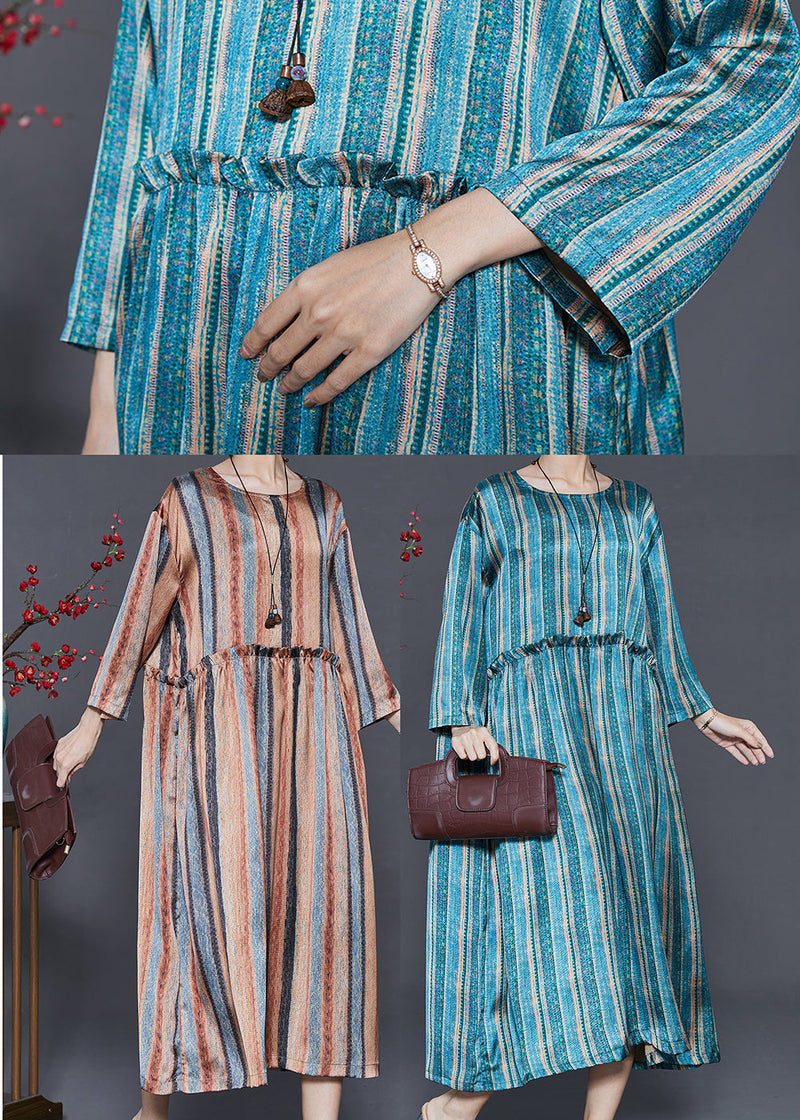 Blue Ruffled Striped Cotton Dress Spring