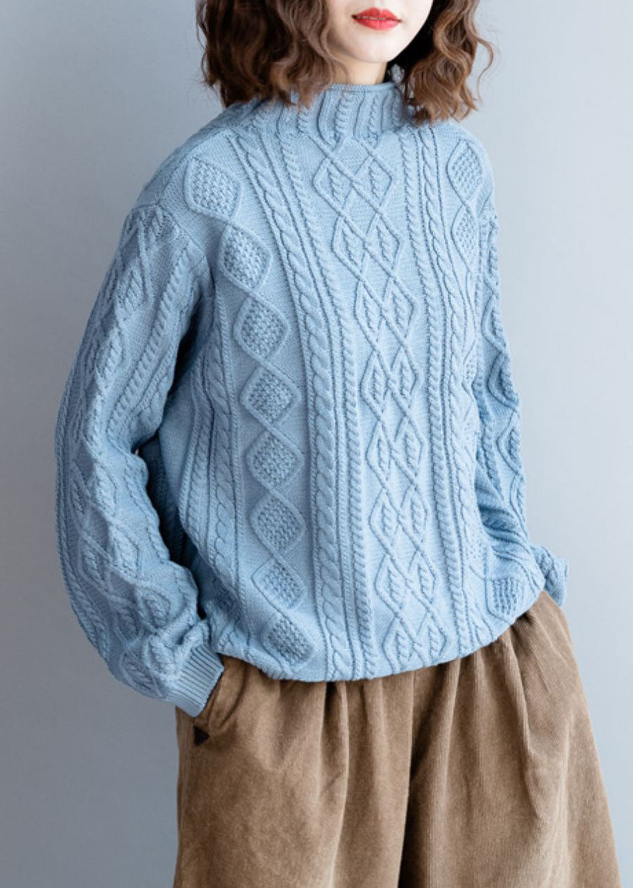Blue Wear on Both Sides Cable Knit Coats Winter