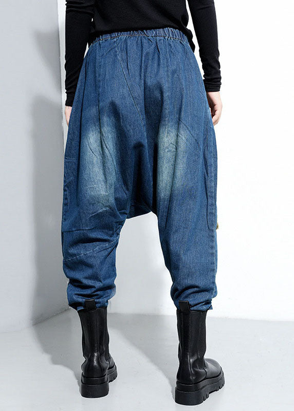Blue Pockets Patchwork Harem Pants Spring