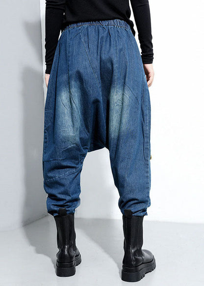 Blue Pockets Patchwork Harem Pants Spring