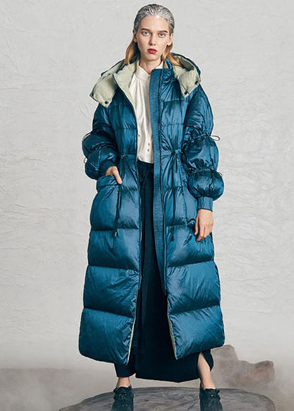 Blue Zippered Pockets Winter Duck Down Jacket