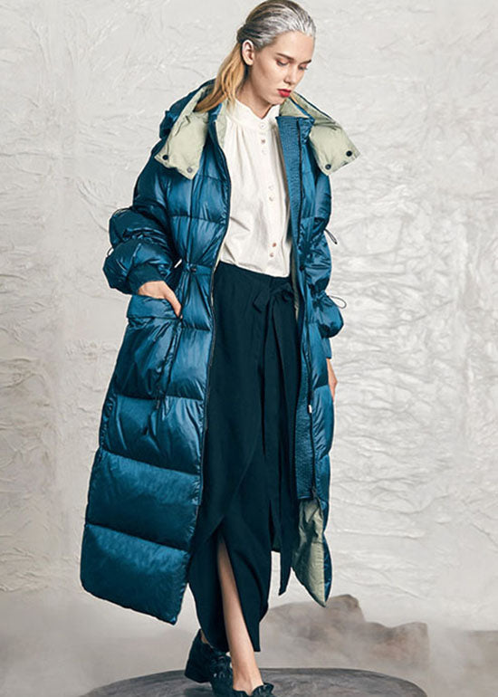 Blue Zippered Pockets Winter Duck Down Jacket