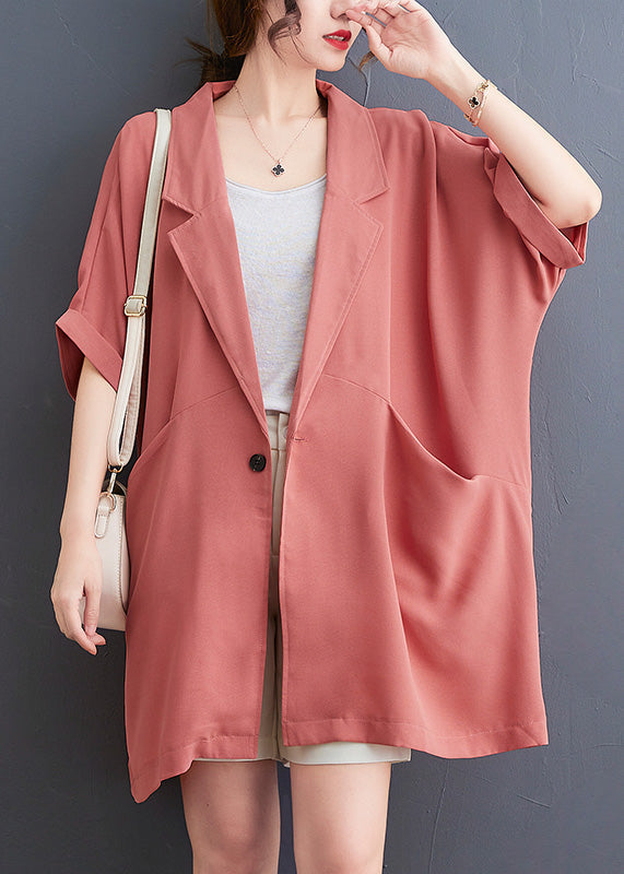 Brick Red Peter Pan Collar Patchwork Button Chiffon Coats Summer
