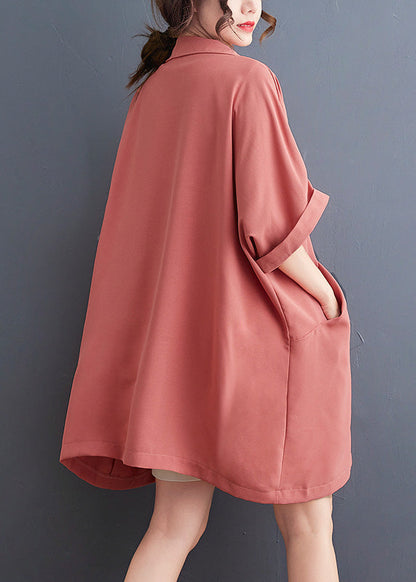 Brick Red Peter Pan Collar Patchwork Button Chiffon Coats Summer