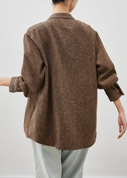 Brown Chinese Button Pockets Cotton Coats Spring