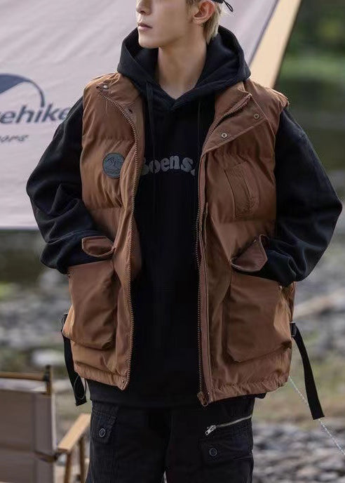Brown Oversized Pockets Fine Cotton Filled Vest Clothing Winter