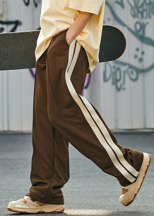 Brown Pockets Striped Cotton Pants Summer