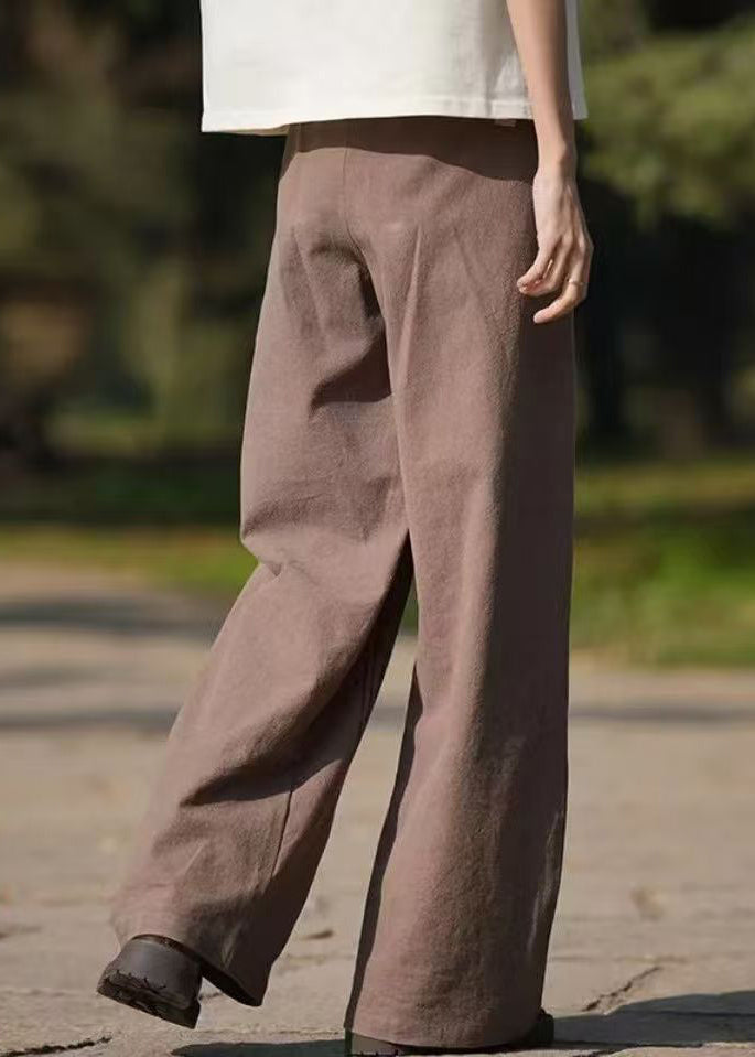 Brown Print Lace Up High Waist Cotton Pants Summer