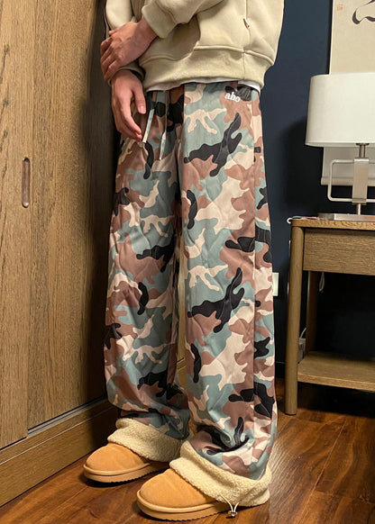 Camouflage Elastic Waist Patchwork Warm Fleece Pants Winter