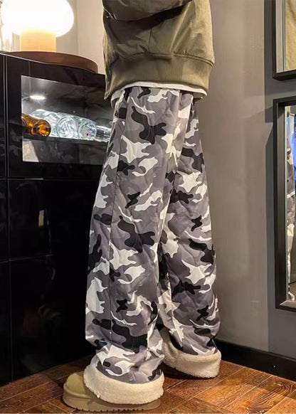 Camouflage Elastic Waist Patchwork Warm Fleece Pants Winter