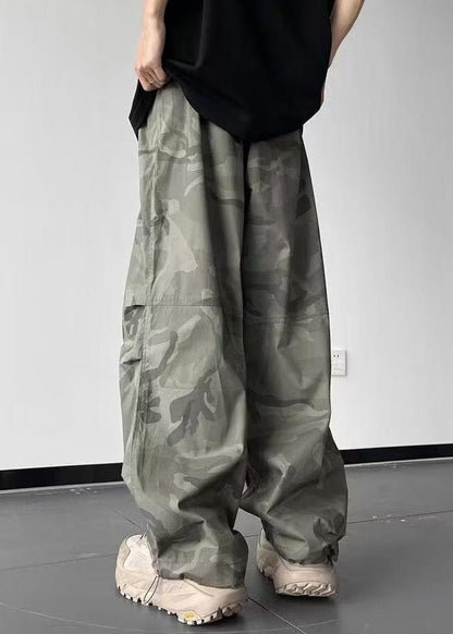 Camouflage Pockets Elastic Waist Cotton Pants Summer
