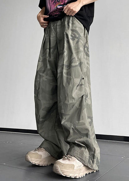 Camouflage Pockets Elastic Waist Cotton Pants Summer