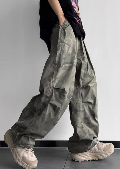 Camouflage Pockets Elastic Waist Cotton Pants Summer