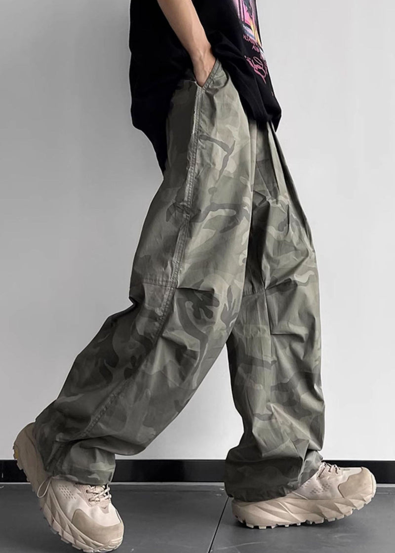Camouflage Pockets Elastic Waist Cotton Pants Summer