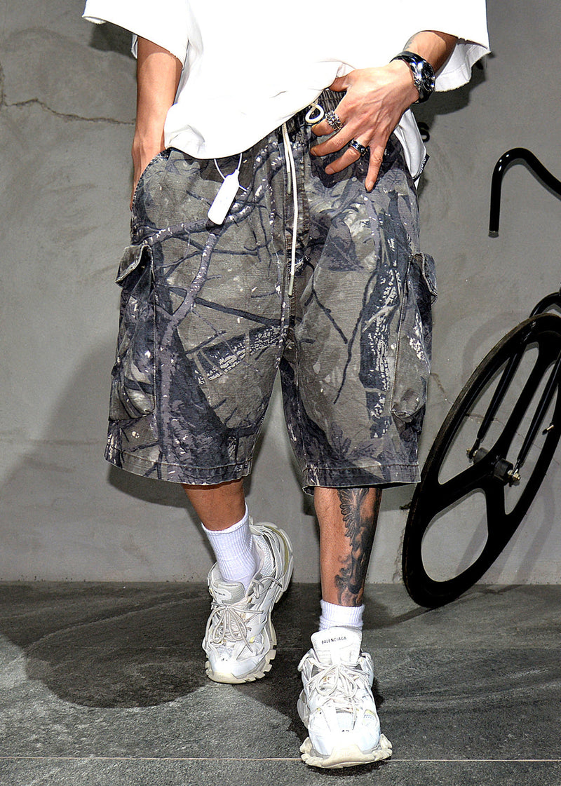 Camouflage Pockets Elastic Waist Cotton Shorts Summer