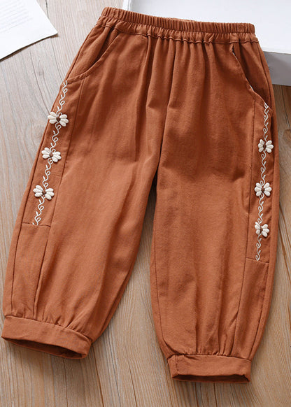 Caramel Elastic Waist Beam Pants Spring