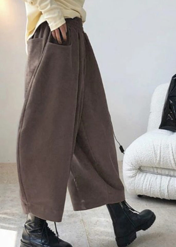 Caramel Elastic Waist Pockets Harem Pants Spring