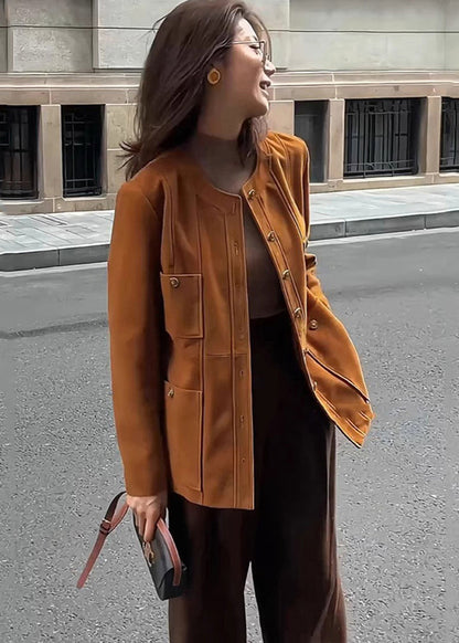 Caramel Metal Buttons Silm Fit Cotton Jacket Winter