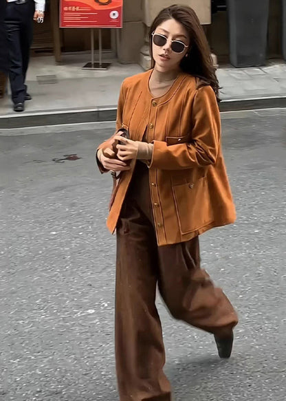 Caramel Metal Buttons Silm Fit Cotton Jacket Winter