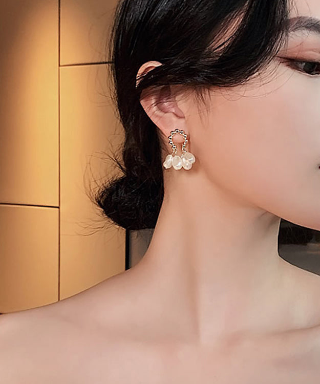 Champagne Alloy Pearl Hoop Earrings Ly1808