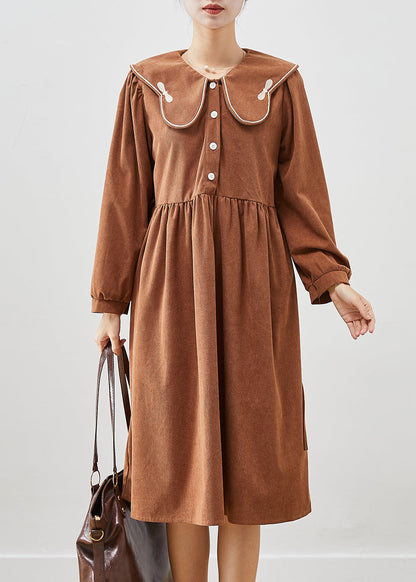 Chocolate Oversized Butterfly Collar Corduroy Party Dress Fall
