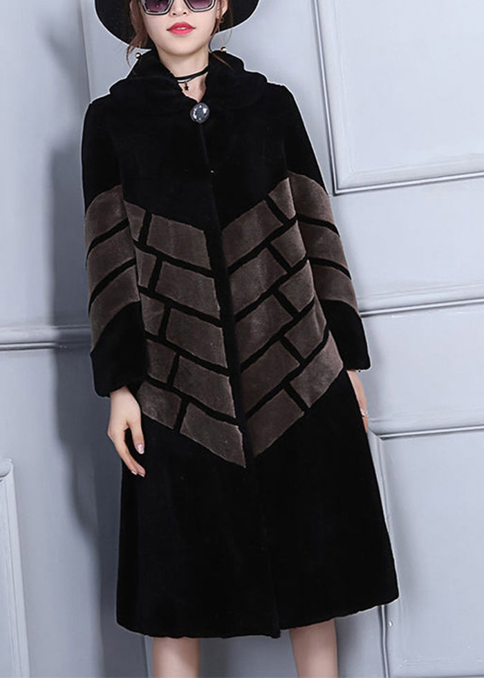 Chocolate Oversized Patchwork Wool Jackets Winter