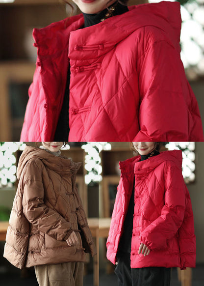 Chocolate Hooded Pockets Fine Cotton Filled Parka Winter