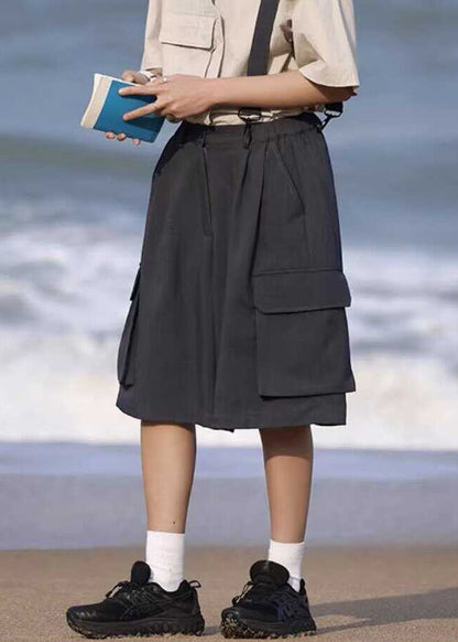 Coffee Patchwork High Waist Crop Pants Summer