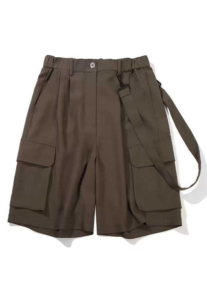 Coffee Patchwork High Waist Crop Pants Summer