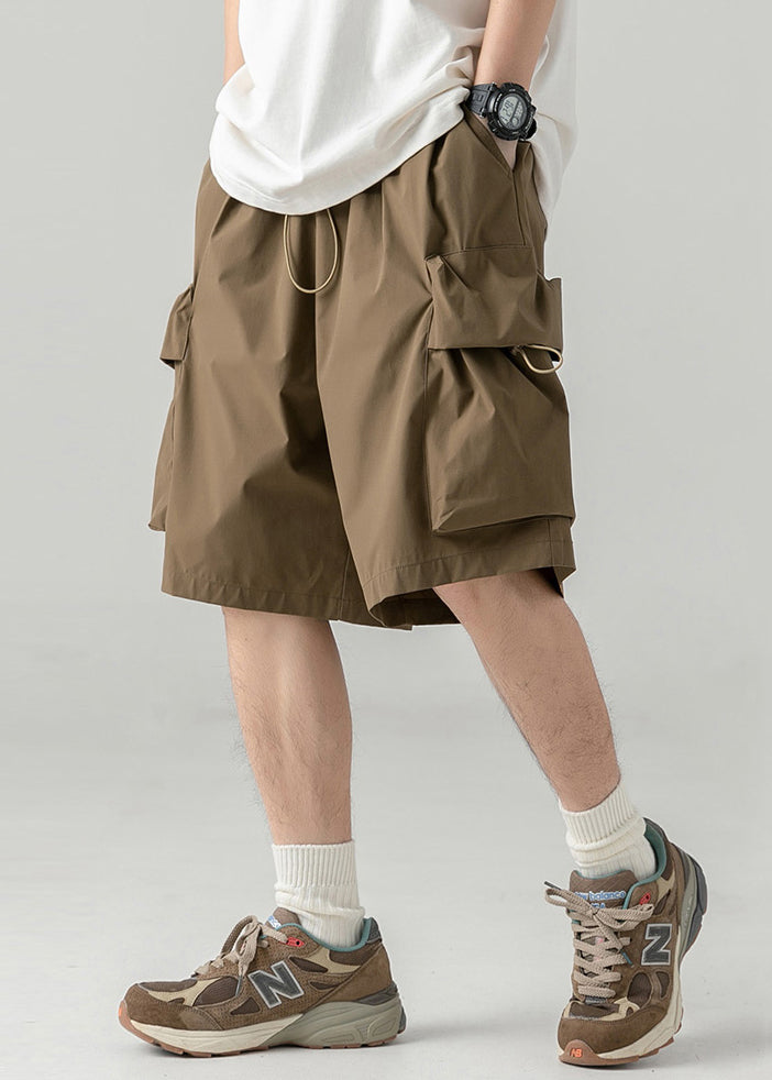Coffee Pockets Drawstring Cotton Shorts Summer