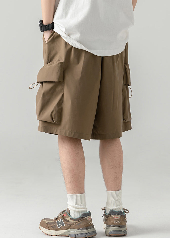 Coffee Pockets Drawstring Cotton Shorts Summer