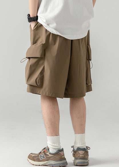 Coffee Pockets Drawstring Cotton Shorts Summer
