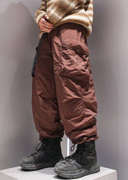 Coffee Pockets Elastic Waist Duck Down Pants Winter