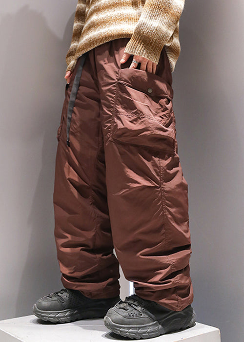 Coffee Pockets Elastic Waist Duck Down Pants Winter