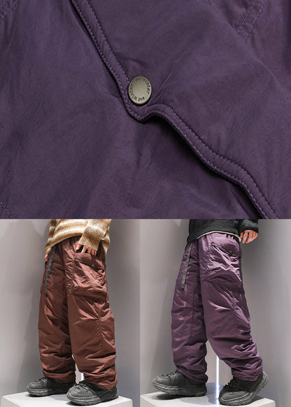 Coffee Pockets Elastic Waist Duck Down Pants Winter