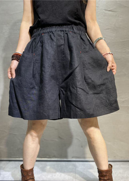 Coffee Pockets Patchwork Linen Hot Pants Summer