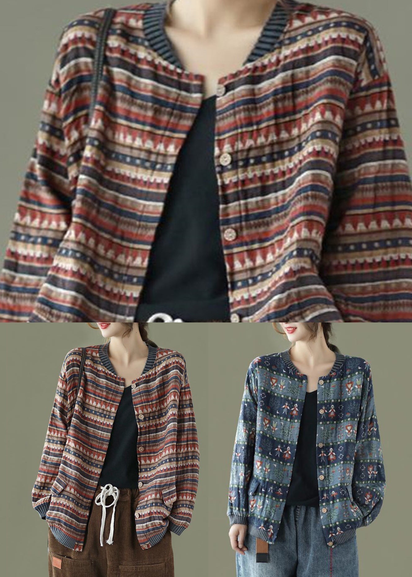 Coffee Striped Pockets Patchwork Cotton Coat Fall