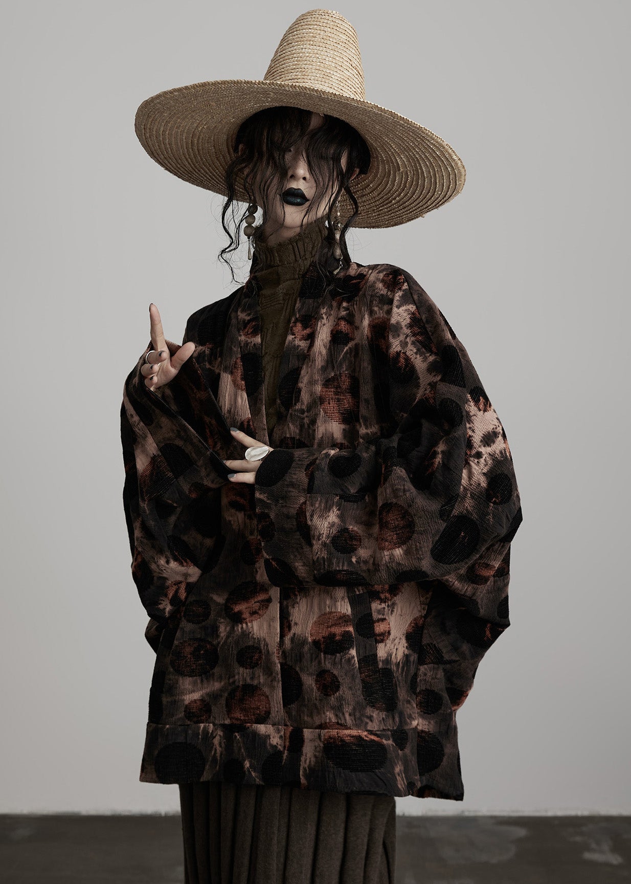 Coffee V Neck Button Tie Dye Cotton Coats Spring