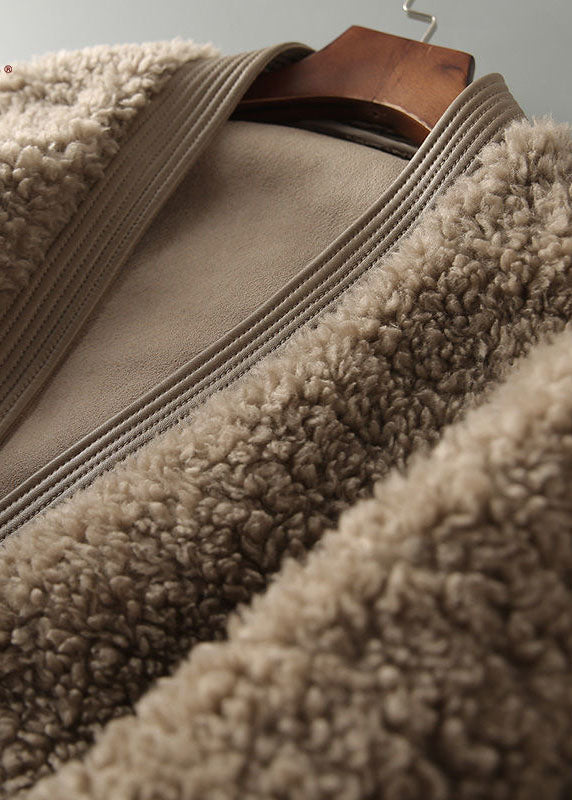 Chocolate V Neck Patchwork Tedd Faux Fur Coats Winter