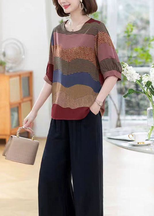 Colorblock O Neck Print Patchwork Cotton T Shirt Summer