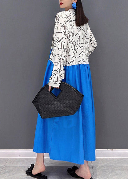 Colorblock O-neck Print Patchwork Holiday Dress Long Sleeve